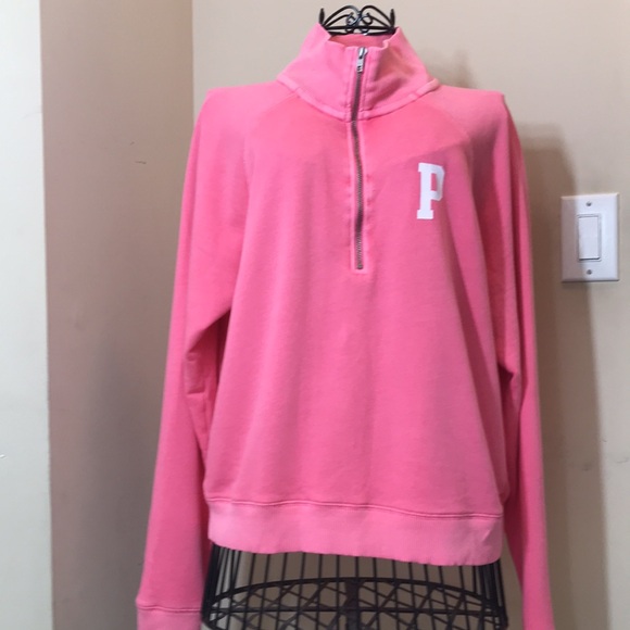 PINK Victoria’s Secret Half Zippered Pink & White Sweatshirt - Picture 3 of 8